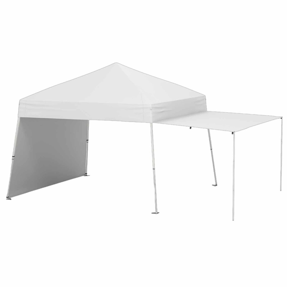 Gazebo de Jardim com 2 Paredes Laterais Convertíveis 2 Alturas Ajustáveis Bolsa de Transporte 8 Estacas 4 Cordas 430 x 280 cm Branco