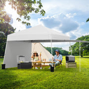 Gazebo de Jardim com 2 Paredes Laterais Convertíveis 2 Alturas Ajustáveis Bolsa de Transporte 8 Estacas 4 Cordas 430 x 280 cm Branco