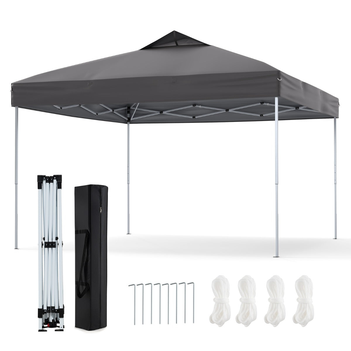 Gazebo Dobrável para Jardim com Bolsa de Transporte Cordas de Vento e Estacas Teto Ventilado para Festas 295 x 295 cm Cinzento