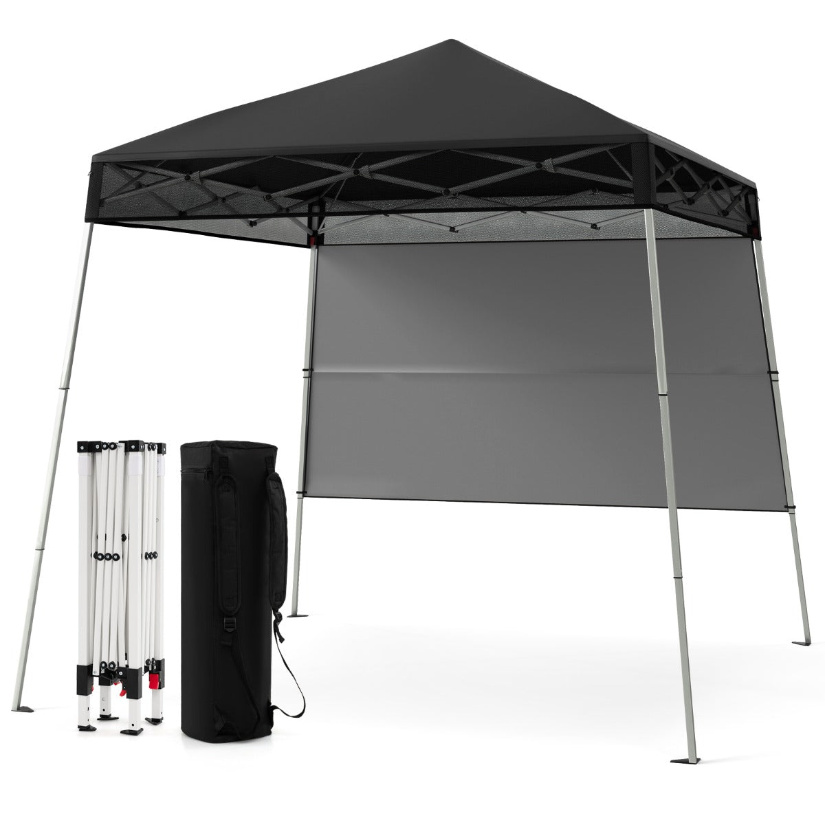 Carpa Plegável 182 x 182 cm com 1 Pared Lateral - Refúgio Exterior Fácil de Montar - 4 Estacas - Preto