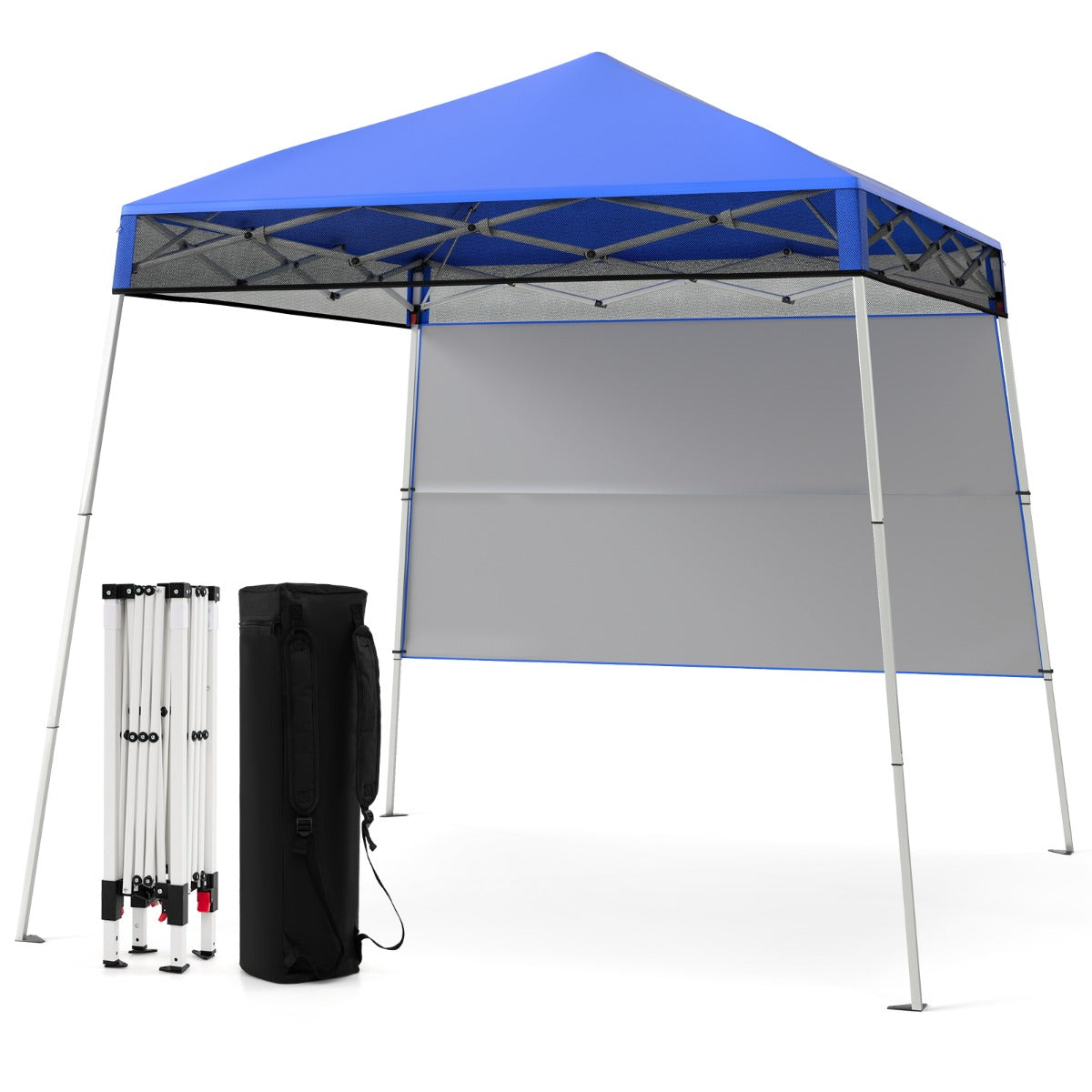 Carpa Plegável de 182 x 182 cm com 1 Parede Lateral Azul para Exterior