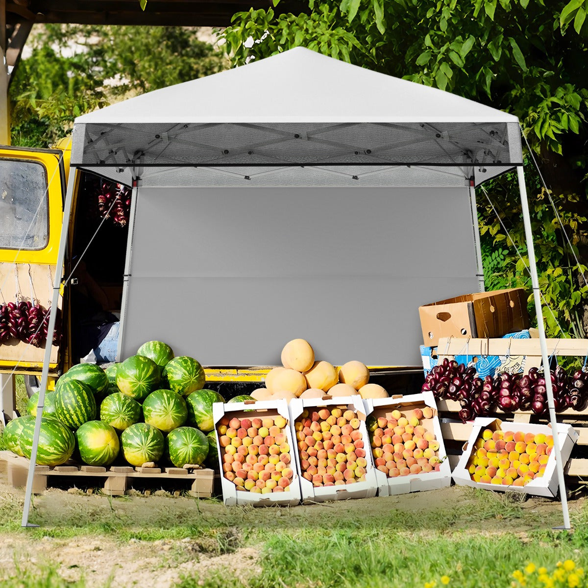 Carpa Plegável 182 x 182 cm com 1 Pared Lateral e Estacas - Branco