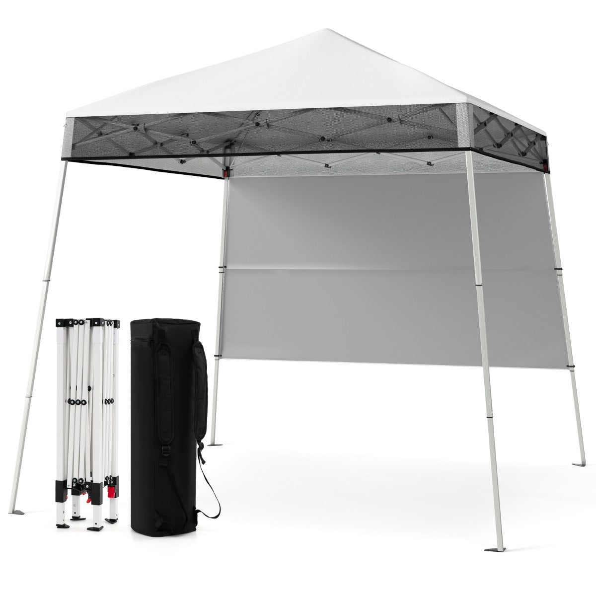 Carpa Plegável 182 x 182 cm com 1 Pared Lateral e Estacas - Branco
