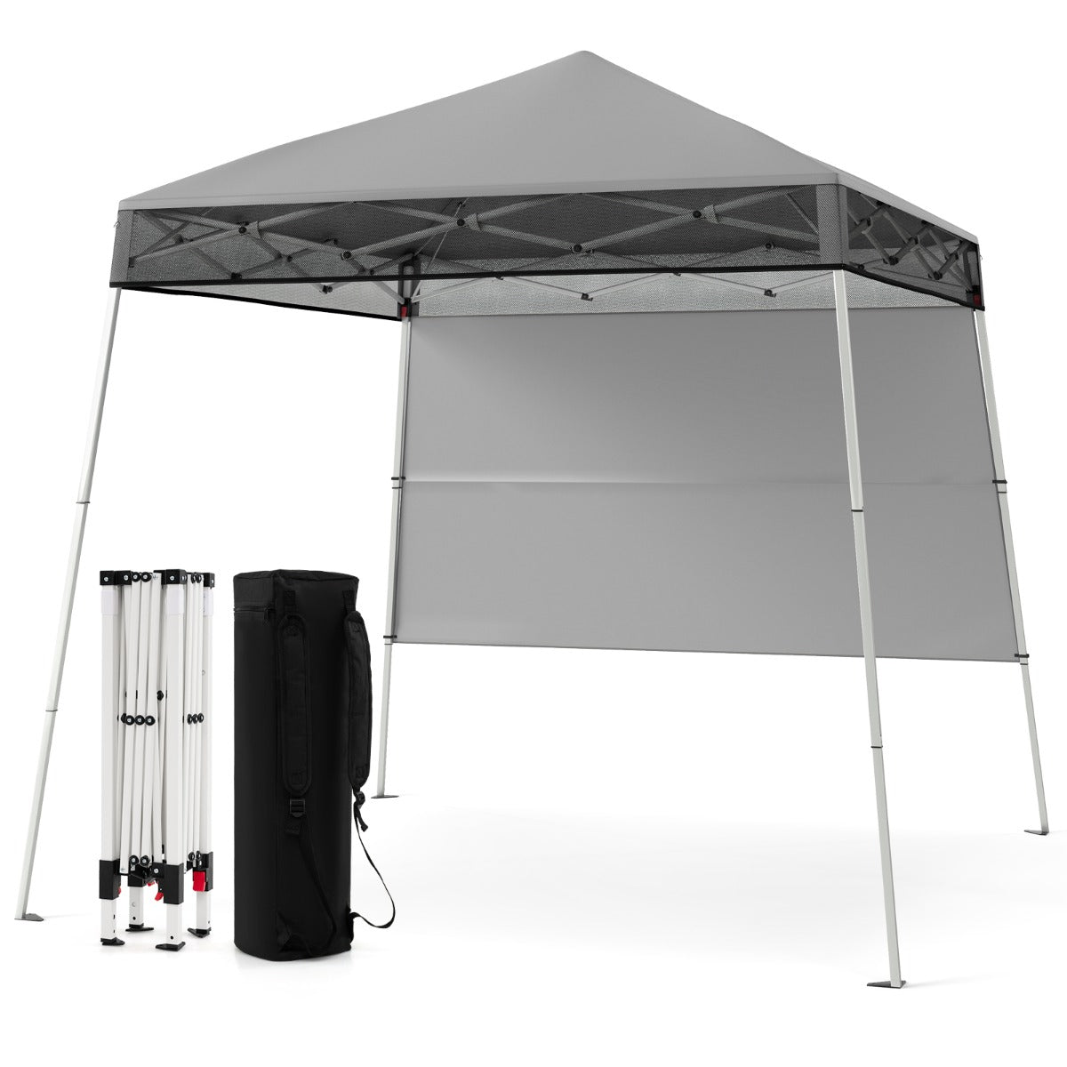Carpa Dobrável de 182 x 182 cm com 1 Parede Lateral Cinza, Fácil de Montar