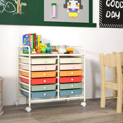 Carrinho Auxiliar com Rodas e 12 Gavetas Removíveis Organizador com Pegas para Cozinha 64 x 38 x 62 cm Multicolorido