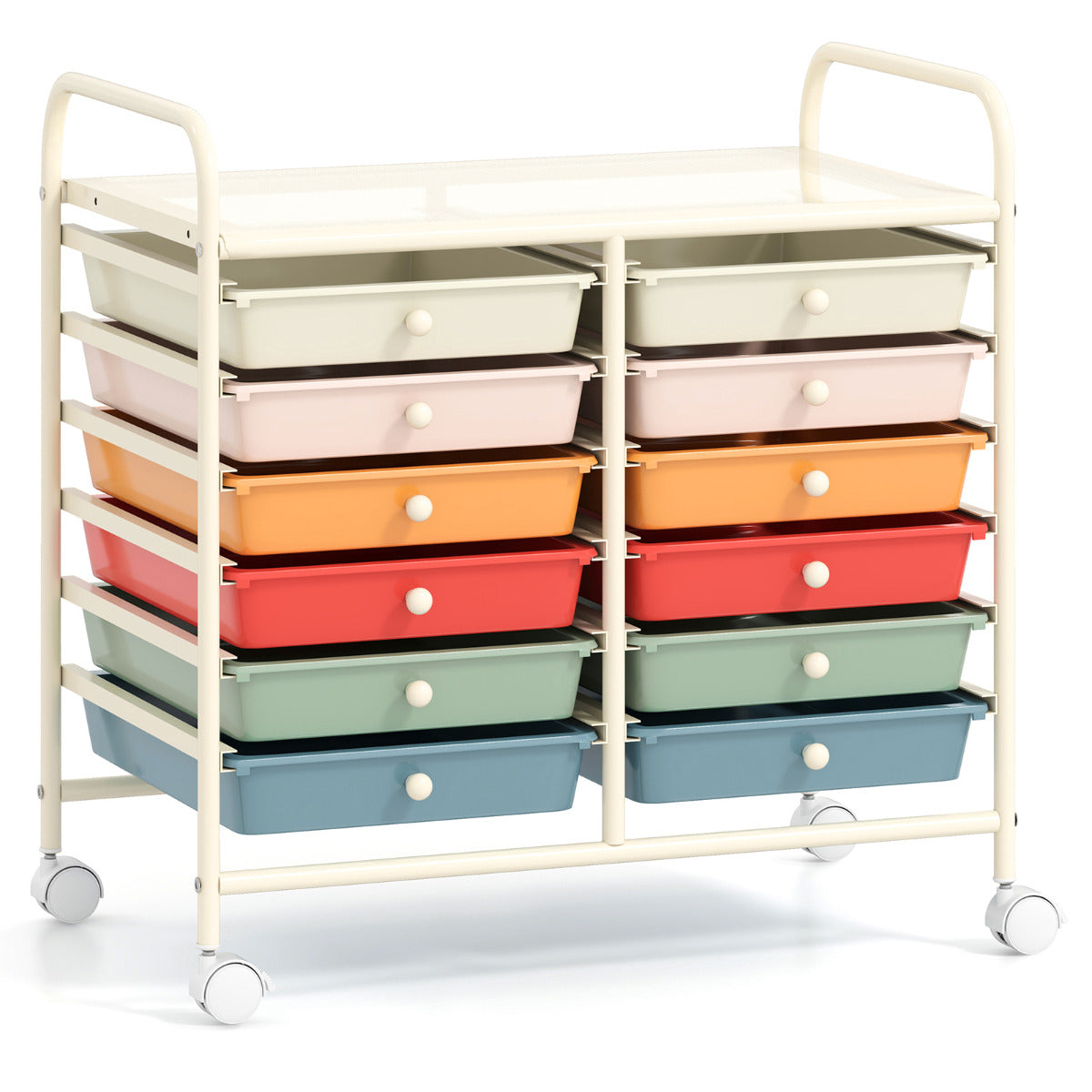 Carrinho Auxiliar com Rodas e 12 Gavetas Removíveis Organizador com Pegas para Cozinha 64 x 38 x 62 cm Multicolorido