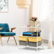 Carro Auxiliar com 4 Gavetas Empilháveis e 2 Prateleiras 4 Rodas Organizador para Cozinha Casa de Banho Escritório 58,5 x 37 x 75 cm Amarelo