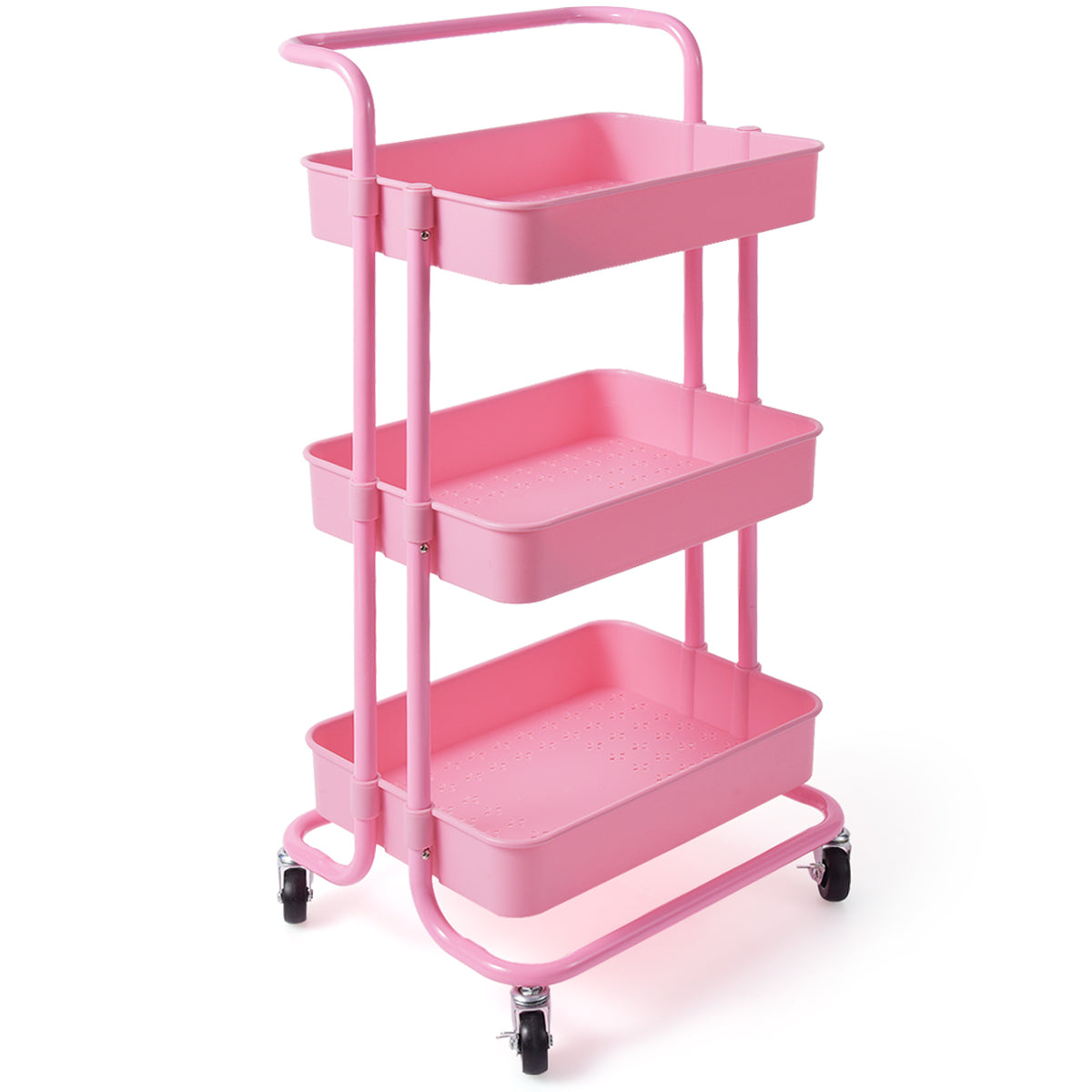 Carrinho de Arrumação Auxiliar – 42 x 35,5 x 86 cm – Cor-de-Rosa – ABS