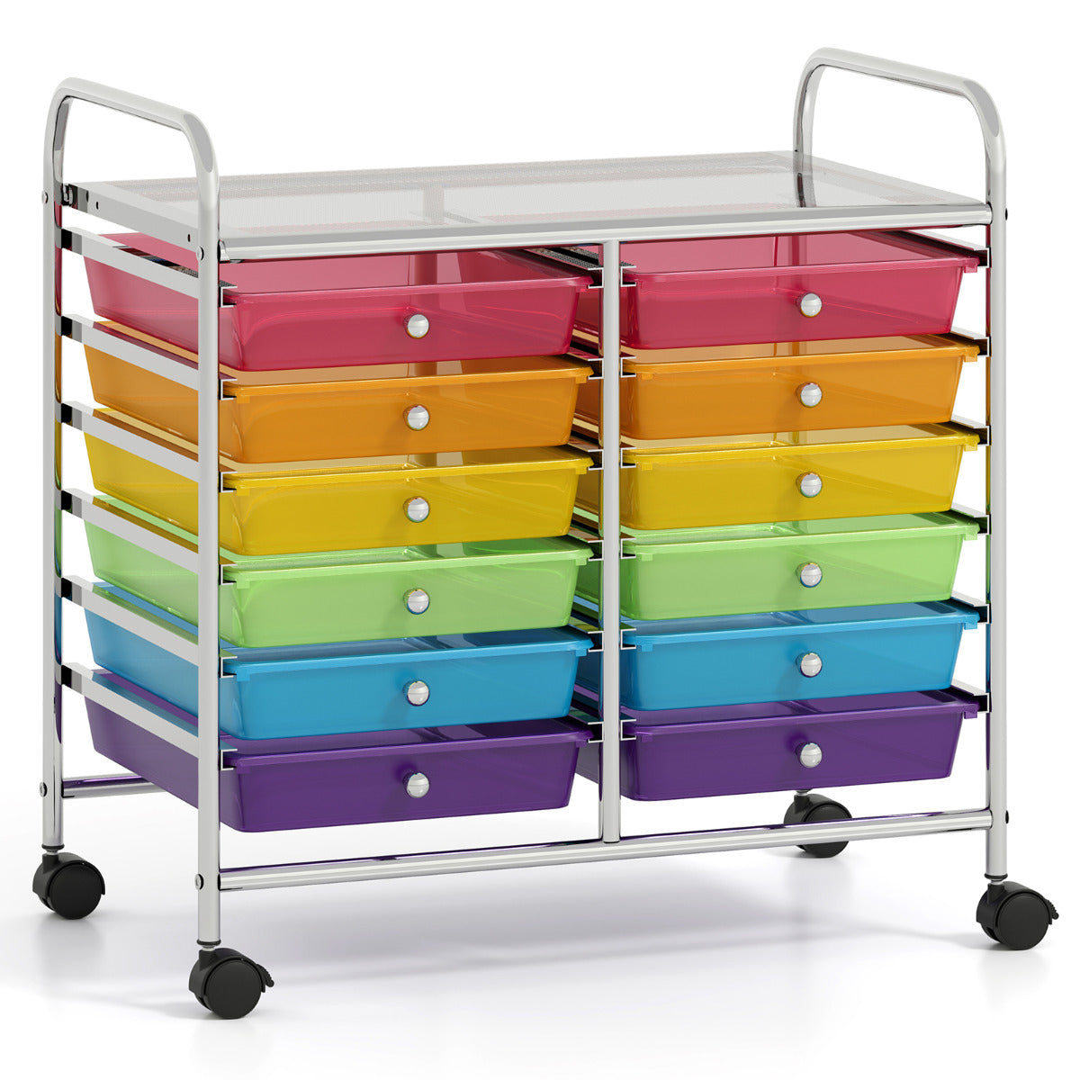 Carrinho Auxiliar com Rodas e 12 Gavetas Removíveis Organizador com Pegas para Cozinha 64 x 38 x 62 cm Multicolorido