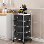 Carro de Arrumação Móvel com 4 Gavetas Rodas Carrinho Auxiliar Organizador para Casa Casa Escritório 37 x 32 x 76 cm Preto