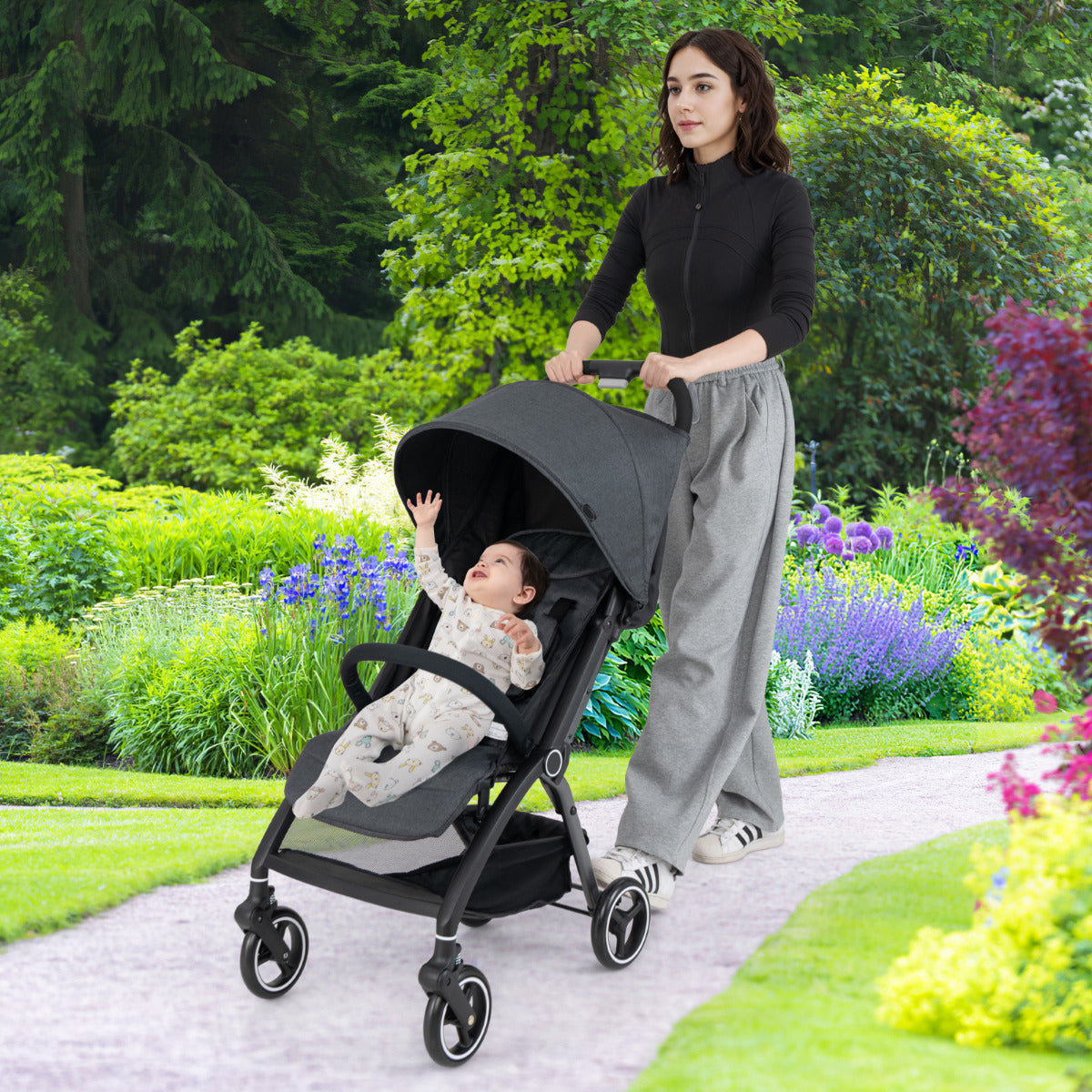 Carrinho de Bebé Leve Dobrável – 0-36 meses – Cinzento