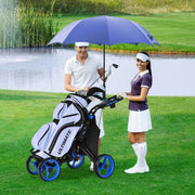 Carro de Golfe de Empurre Dobrável Leve de 4 Rodas com Bolsa Impermeável e Travão de Pé Suporte para Guarda-Chuva Ajustável e Suporte para Copo - Azul