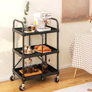 Carro de Ferramentas Dobrável de 3 Níveis com Rodas e Pega Organizador Móvel para Armazém Oficina Garagem 61 x 44 x 96 cm Preto