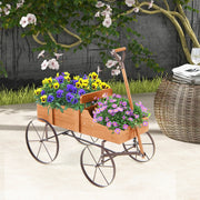 Carro de Madeira C/ Rodas e 2 Secções p/ Plantas Jardim Pátio Natural 62 x 34 x 60 cm