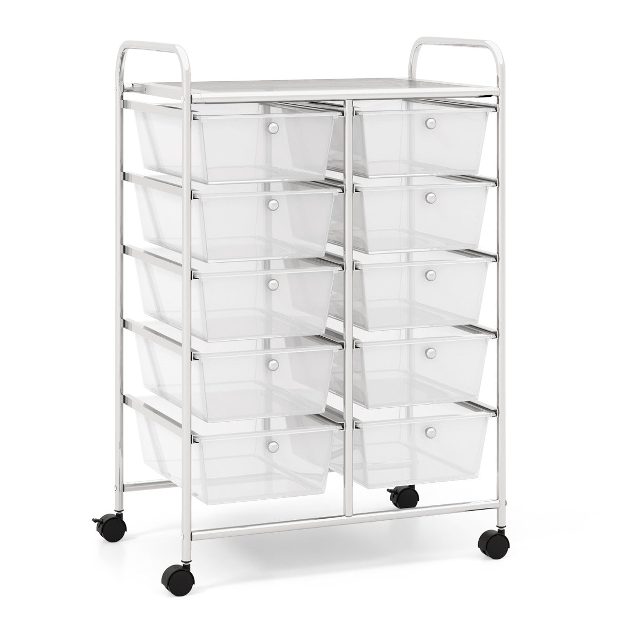 Carro de Arrumação Móvel Multiusos com 10 Gavetas Organizador de Ferramentas para Álbuns de Recortes Sobre Rodas 65,5 x 37 x 87 cm - Transparente