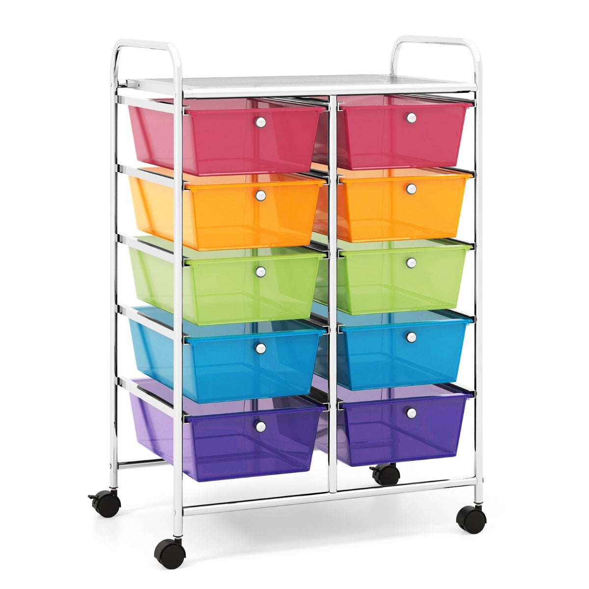 Carro de Armazenamento Multifuncional com 10 Gavetas Organizadoras para Álbuns de Recortes sobre Rodas 65,5 x 37 x 87 cm - Multicolor