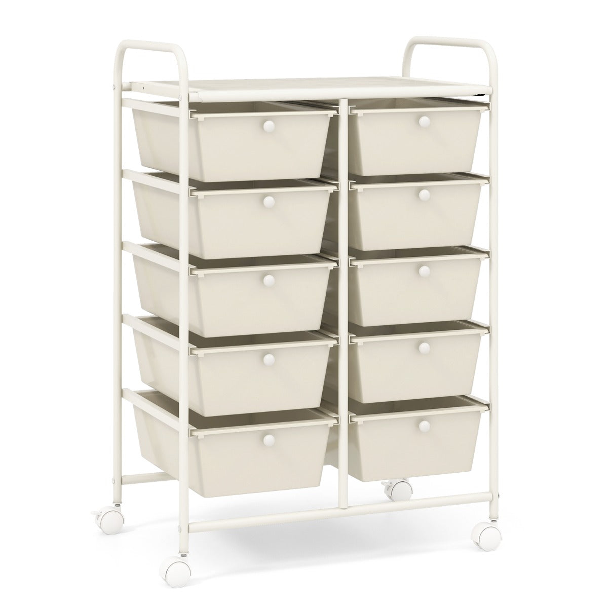 Carro de Armazenamento Móvel Multiusos com 10 Gavetas Organizadoras para Álbuns de Recortes em Rodas 65,5 x 37 x 87 cm - Branco