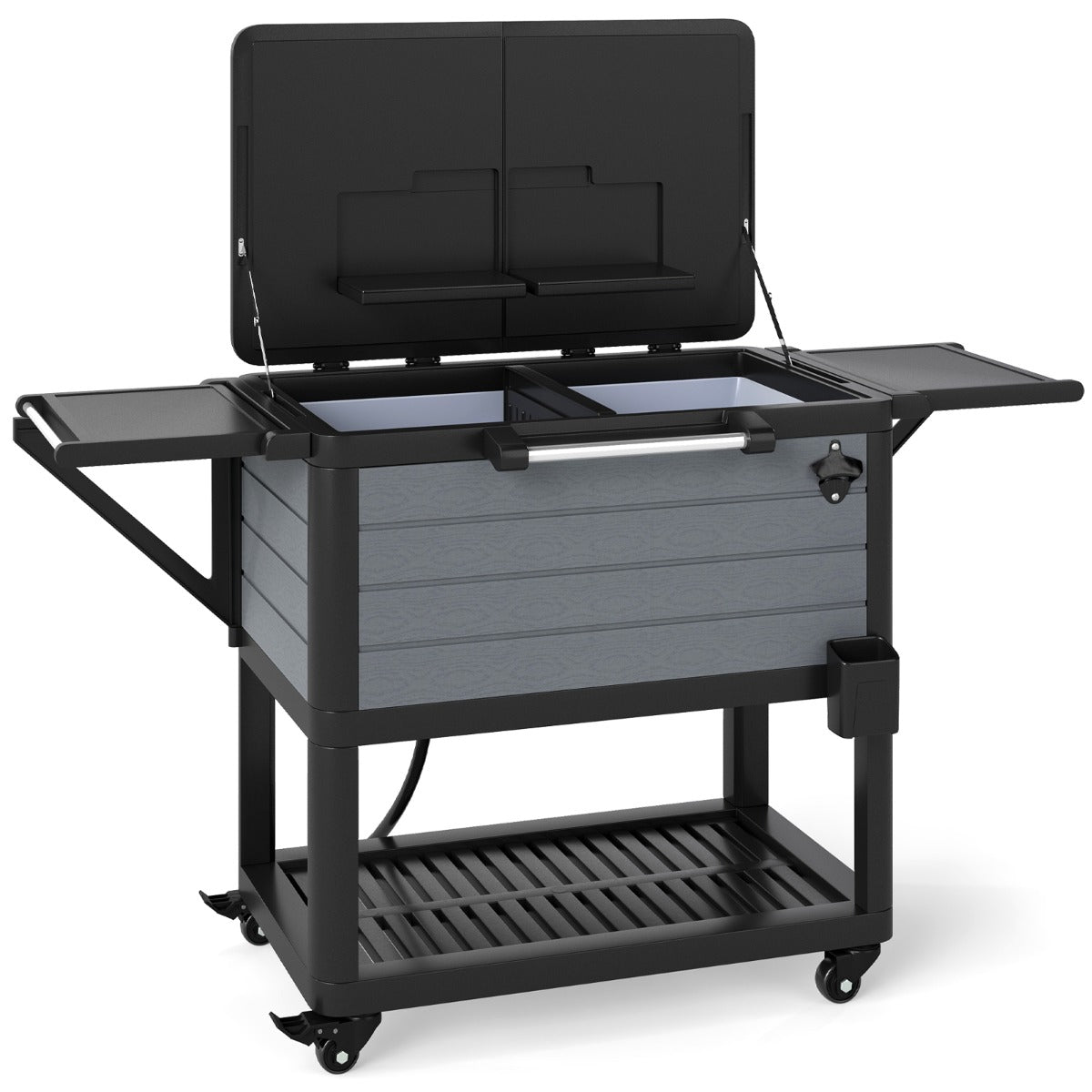 Geladeira Refrigerador com Rodas para Pátio com Capacidade de 91 L para Bebidas e 2 Prateleiras de Armazenamento Abridor de Latas