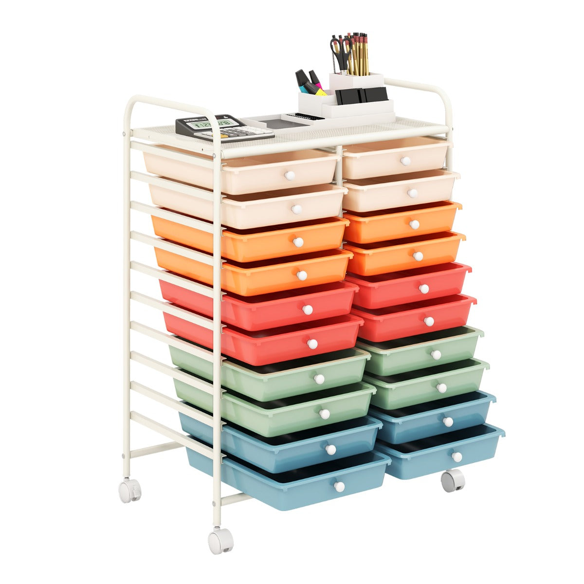Carrinho com 20 Gavetas Organizador Multiusos Leve para Escola Escritório Sala de Estar 64 x 39 x 88 cm - Multicor 2