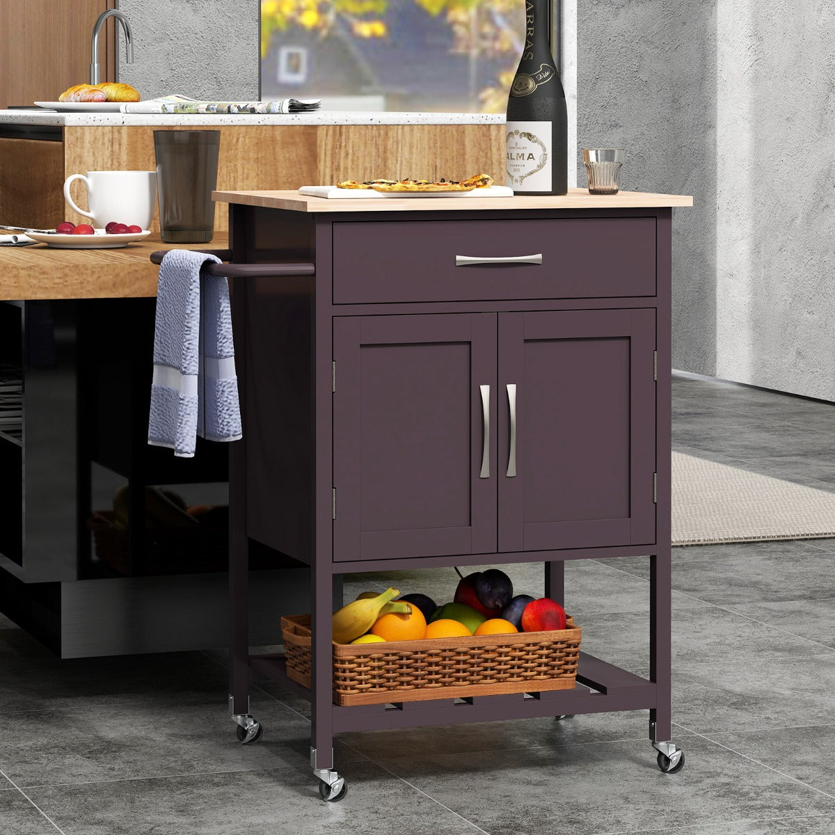 Carrinho de Serviço – 73 x 48 x 90 cm – Castanho – Madeira de Borracha