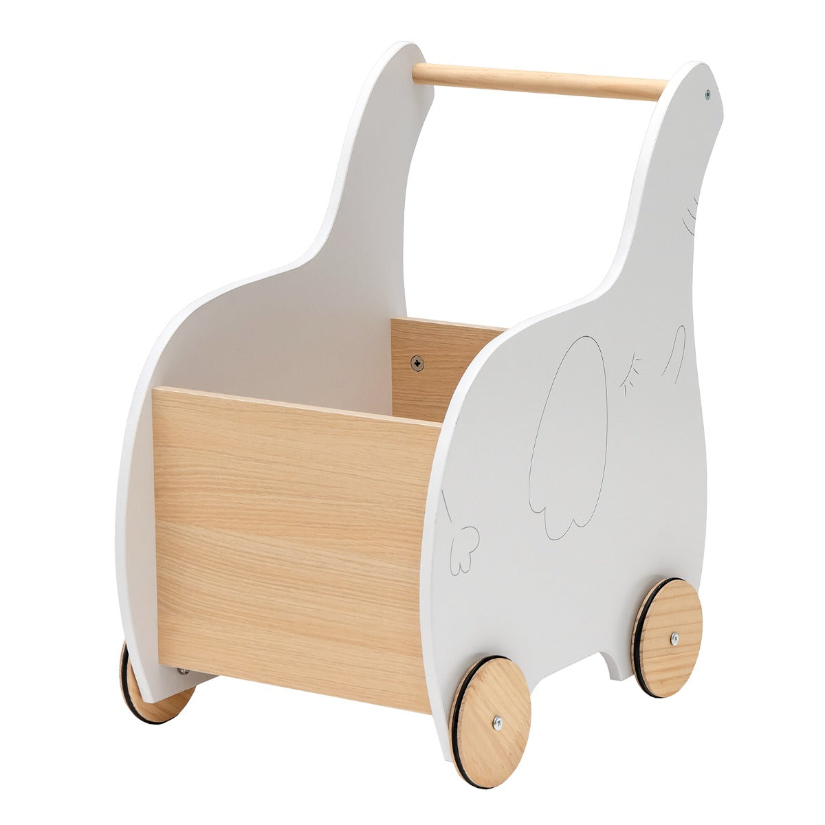 Carrinho de Compras de Madeira Infantil – 32 x 48 x 56 cm – Branco – MDF e Madeira de Pinho