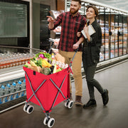 Carrinho de Compras Dobrável – 66 x 46 x 94,5 cm – Vermelho – Tecido Oxford