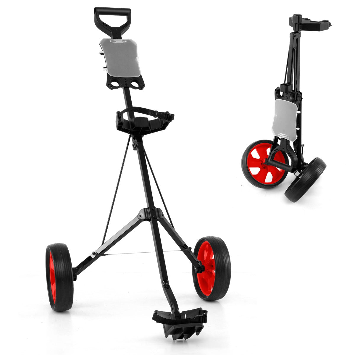 Carrinho de Golfe Dobrável Portátil Multifuncional com 2 Rodas e Suporte para Guarda-Sol 69 x 98 x 112 cm - Vermelho