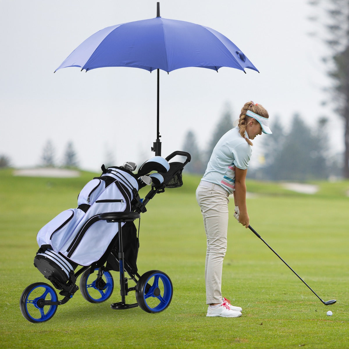 Carrinho de Golfe Dobrável - Azul - Aço