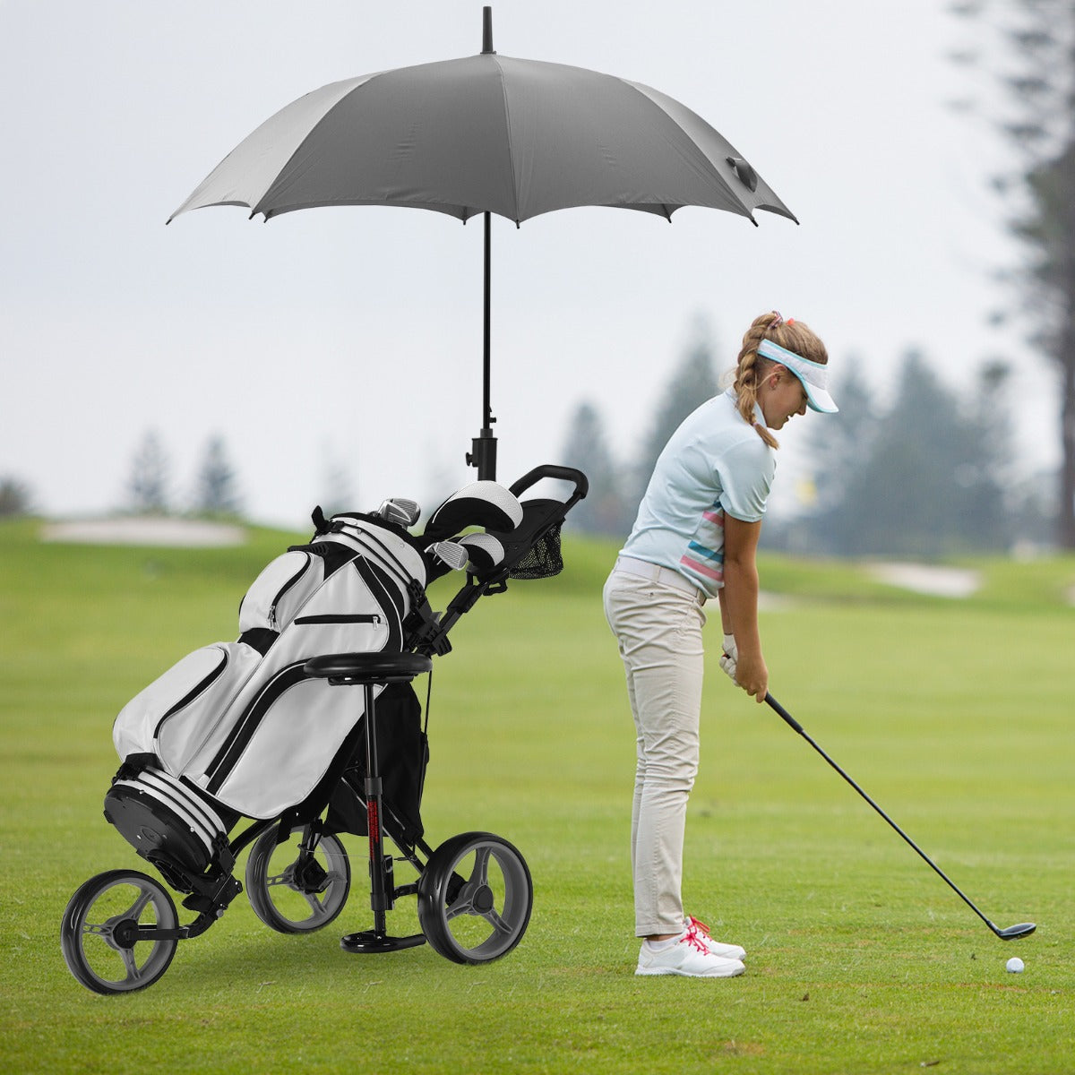 Carrinho de Golfe Dobrável – Cinzento – Aço