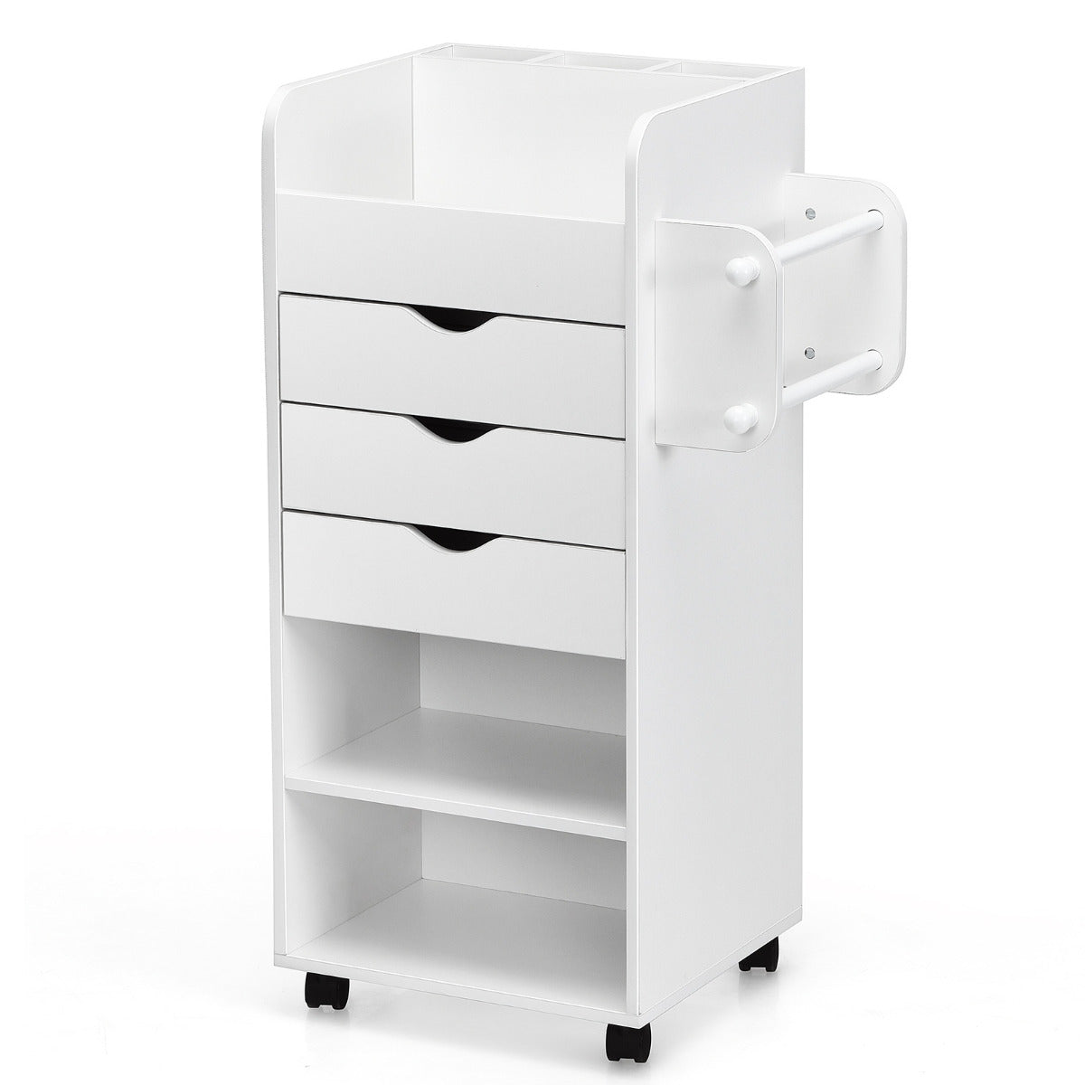 Carrinho com Rodas 3 Gavetas para Manualidades Mesa Auxiliar 3 Prateleiras para Estúdio Sala Escritório 48,5 x 33 x 86,5 cm Branco