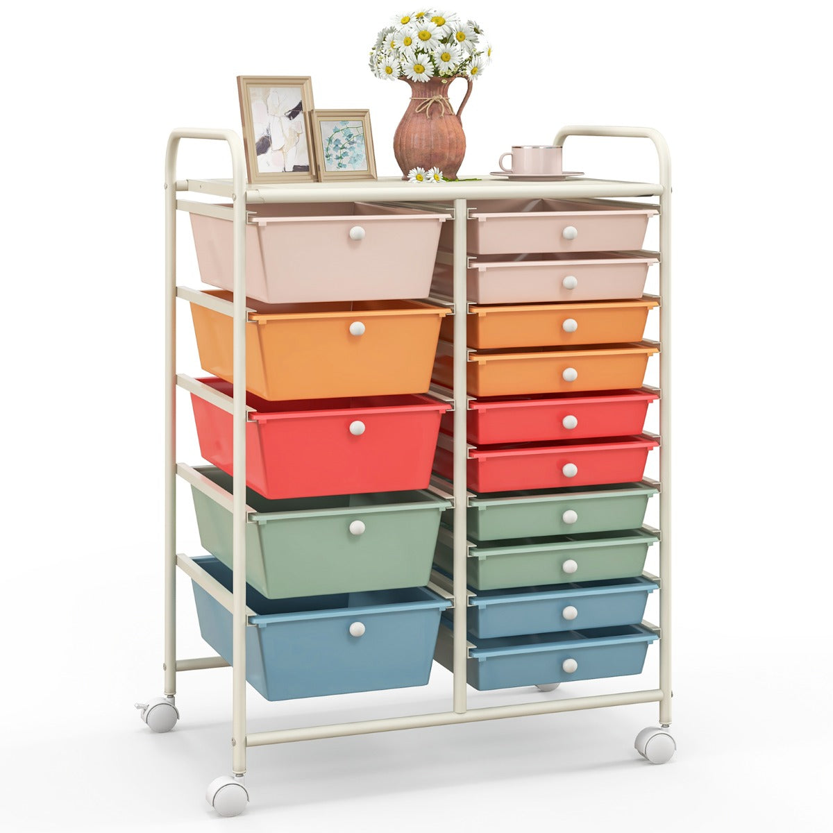 Organizador Multiusos com Gavetas Removíveis e Rodas Bloqueáveis 63 x 37 x 87cm Multicolor