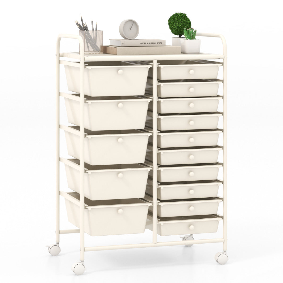 Organizador Multiusos com Gavetas Removíveis e Rodas Bloqueáveis 63 x 37 x 87cm Branco