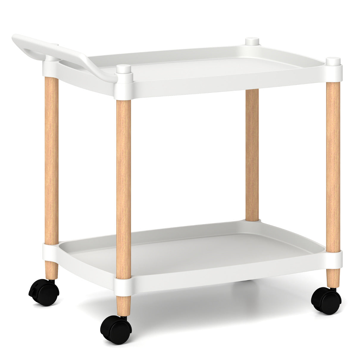 Carrinho de 2 Níveis – 52,5 x 33,5 x 50 cm – Branco – Plástico e Madeira de Faia