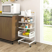 Carrinho de Metal de 4 Níveis com Rodas e Pegas de Madeira – Branco