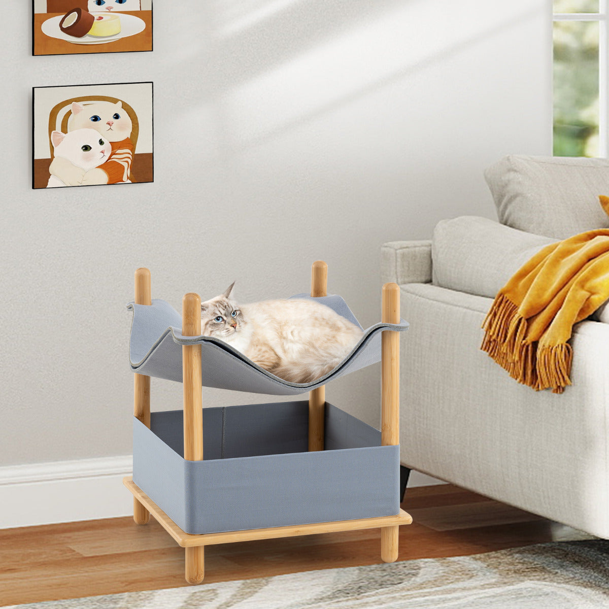 Arranhador para Gatos de Madeira – 2 Níveis – Cinzento