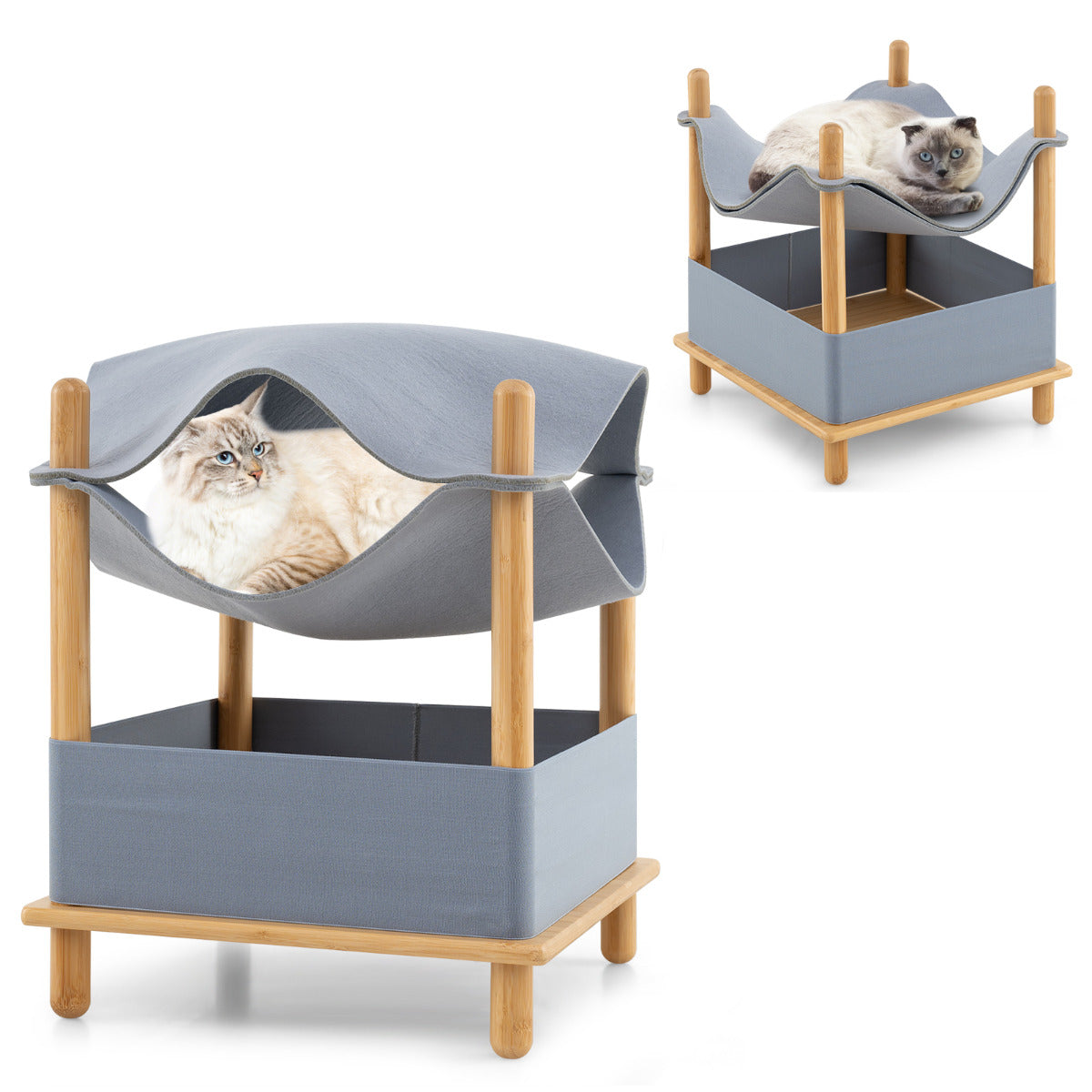 Arranhador para Gatos de Madeira – 2 Níveis – Cinzento