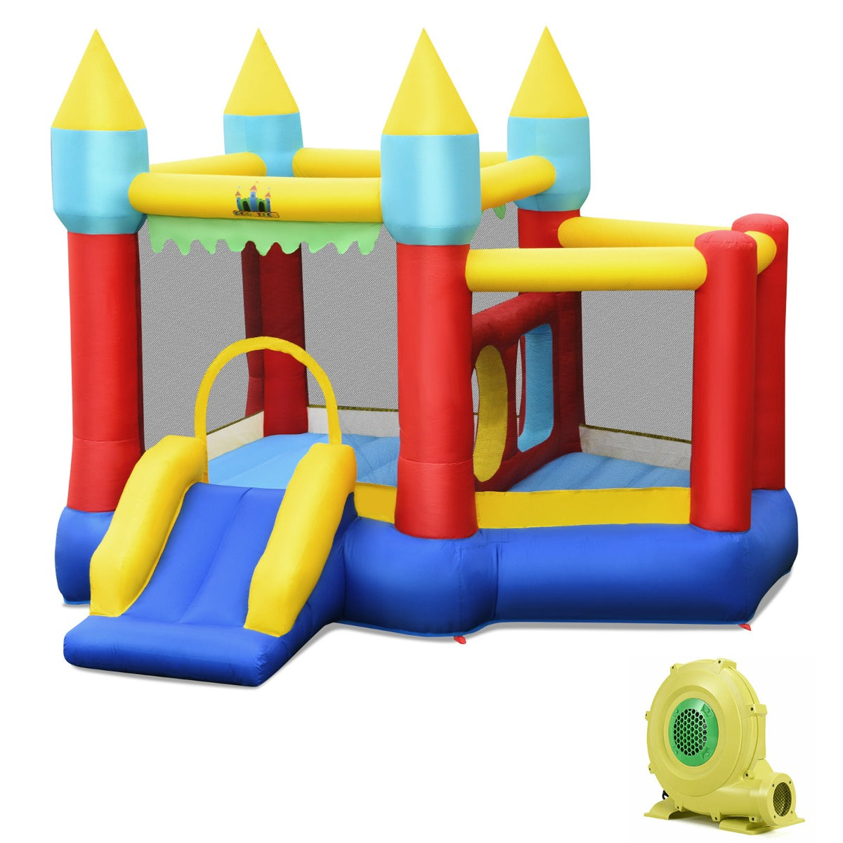 Castelo Insuflável com Piscina e 100 Bolas Tobogã Brinquedo Perfeito para Crianças com Compressor 301 x 313 x 245 cm