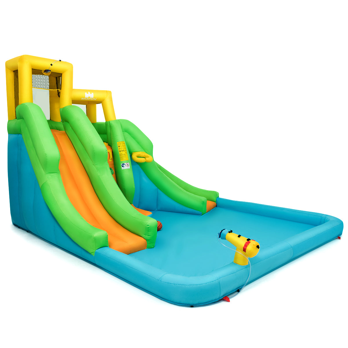 Parque Aquático Inflável com Casa de Rebote, Dois Tobogãs, Parede de Escalada, Piscina e Bolsa de Transporte