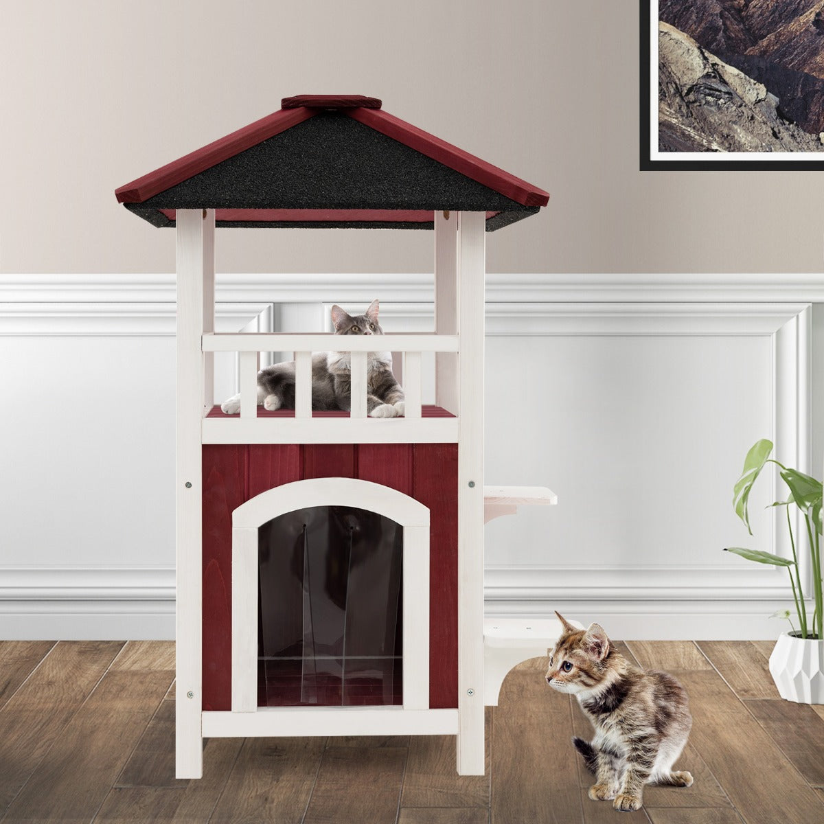 Casinha de Gato em Madeira de Abeto – 58 x 50 x 87 cm – Vermelho