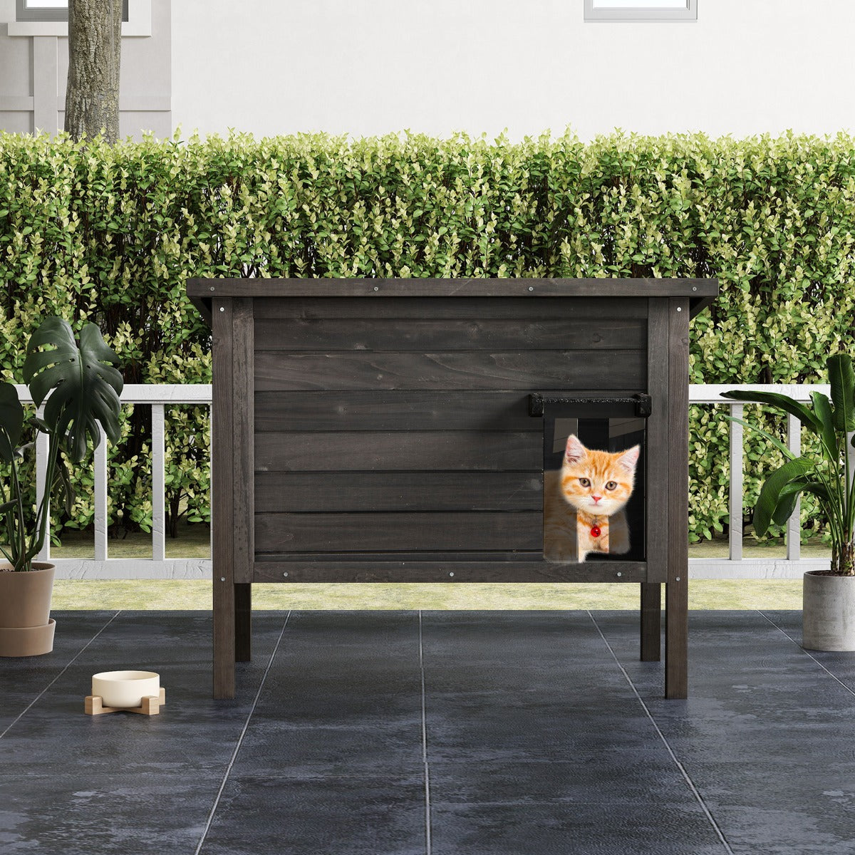 Casota para Gatos de Exterior em Madeira de Abeto Isolada com Telhado Inclinado em Asfalto 88 x 55 x 71 cm Preto