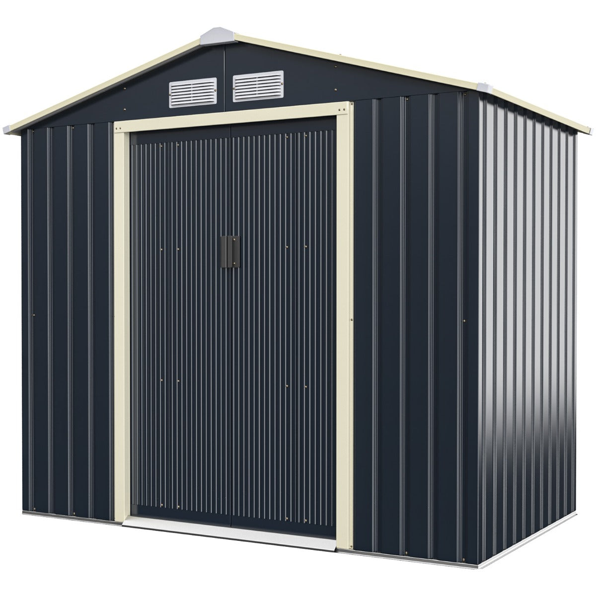 Abrigo de Jardim de Metal para Exterior com 4 Respiradouros e Portas Individuais Deslizantes - Organizador de Jardim - Principal + Extensão - 213 x 127 x 195 cm