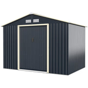 Casinha de Metal para Exterior com 4 Respiradouros e Portas Individuais Deslizantes - Organizador de Jardim - Principal + Extensão - 277 x 191 x 202 cm