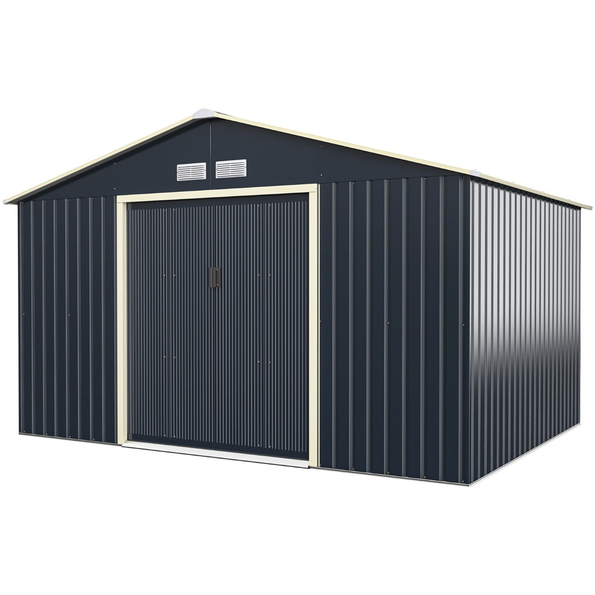 Abrigo de Jardim de Metal para Exterior com 4 Ventilações Portas Deslizantes Individuais Organizador de Jardim - Principal + Extensão - 340 x 255 x 210 cm
