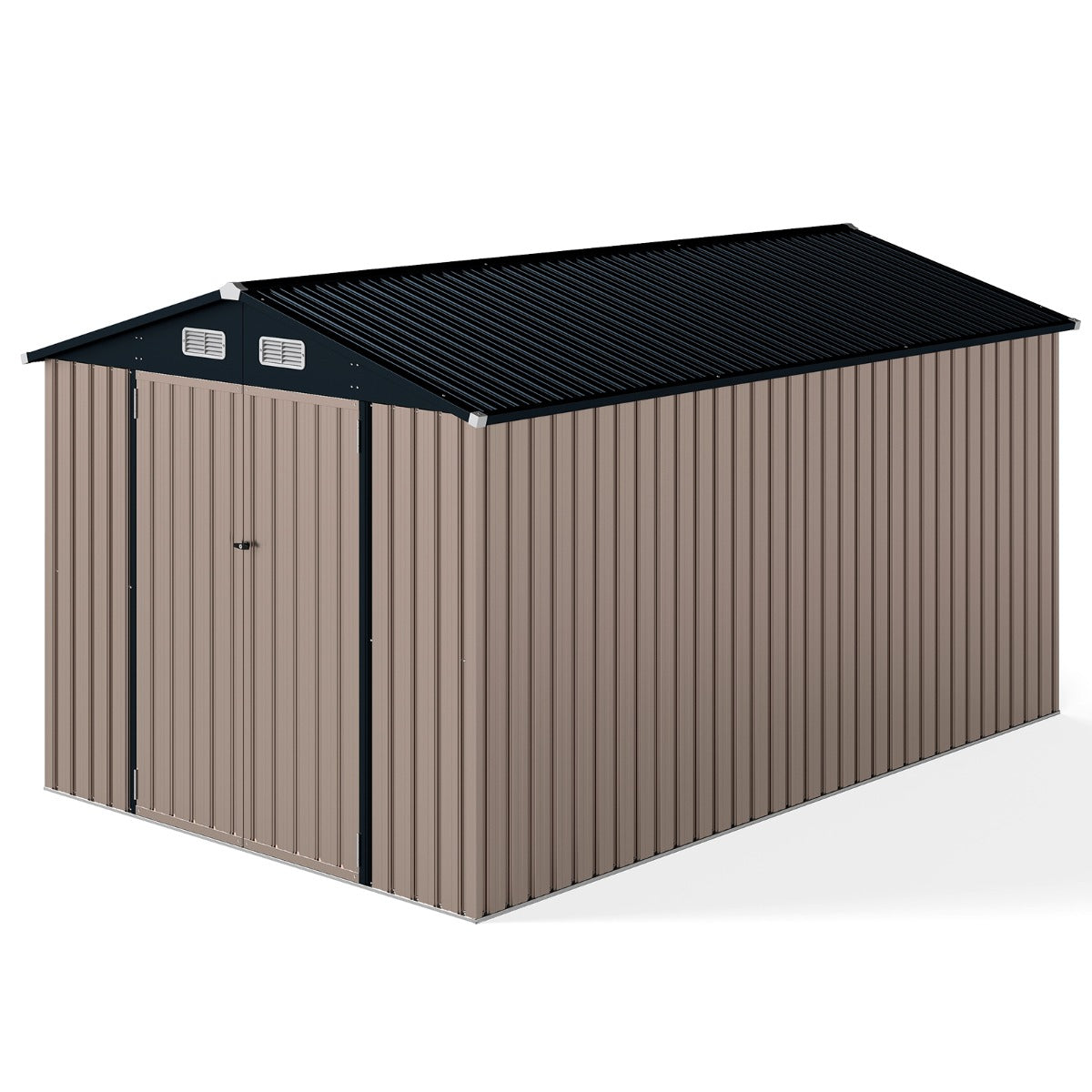 Abrigo de Jardim Espaçosa para Ferramentas com Telhado Inclinado Portas com Fechadura e Chaves 350 x 223 x 197 cm Cinzento