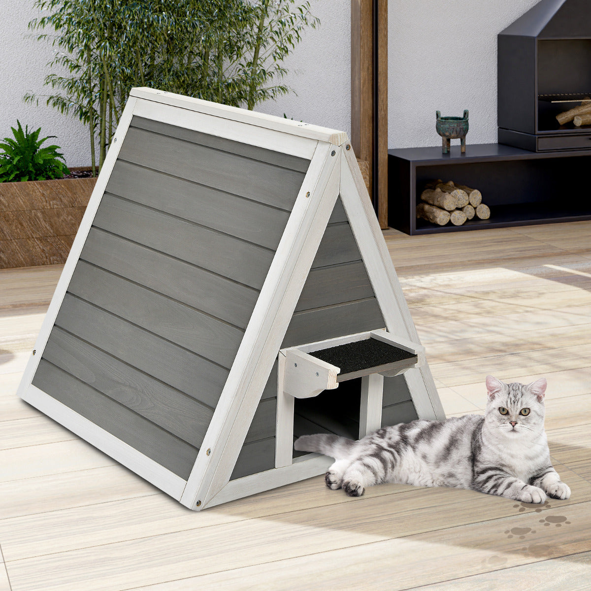 Casinha para Gatos – 50 x 55 x 53 cm – Cinza e Branco – Madeira