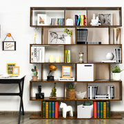 Estante de Livros em Forma de S de 6 Níveis com Dispositivo Antivuelco - Café 80 x 23 x 191 cm
