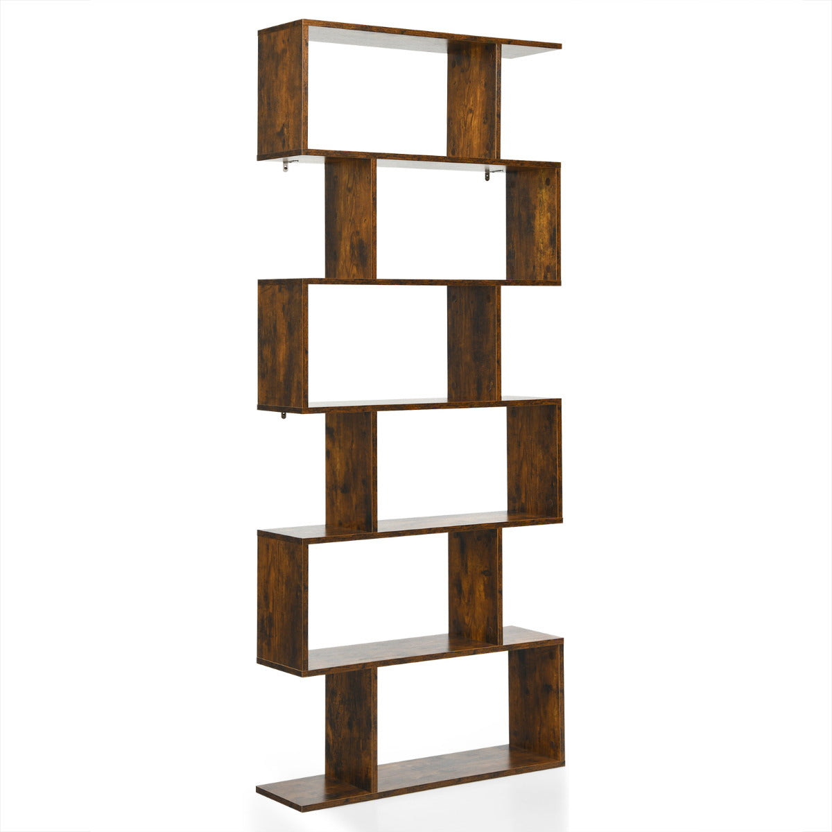 Estante de Livros em Forma de S de 6 Níveis com Dispositivo Antivuelco - Café 80 x 23 x 191 cm