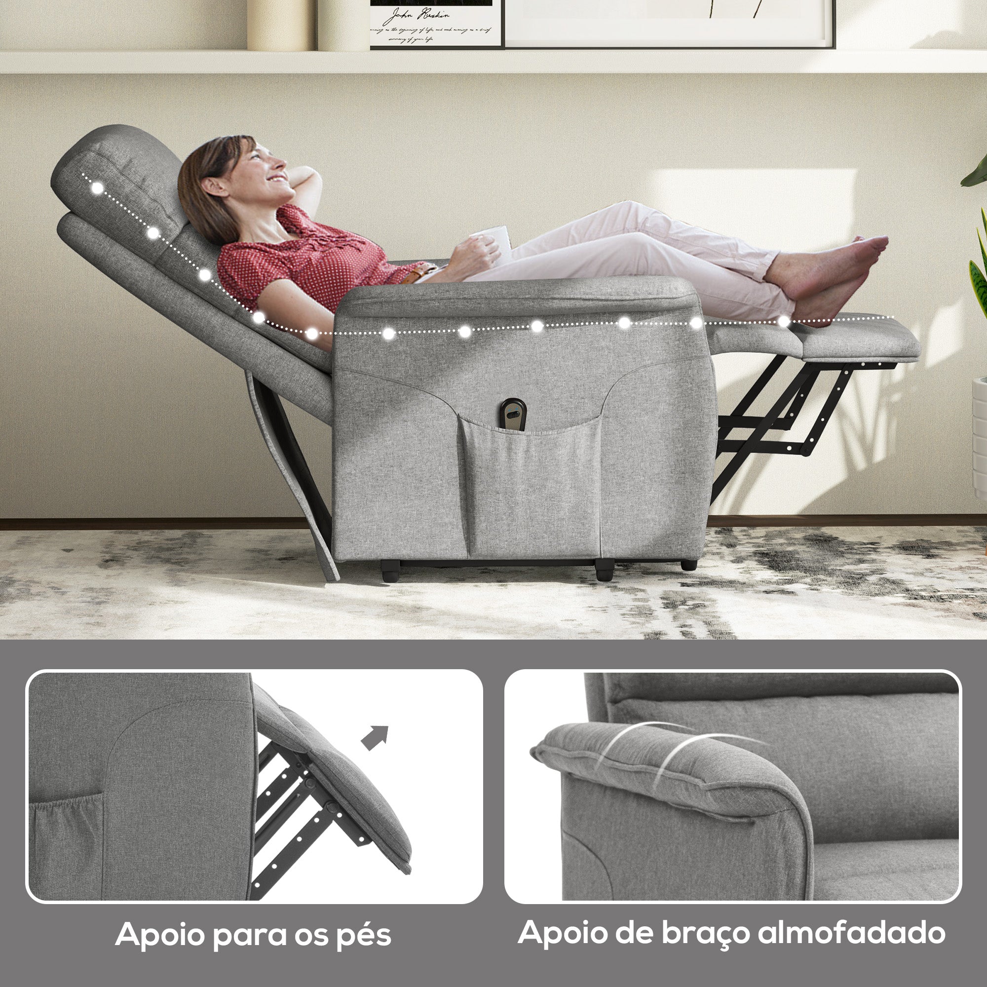 Poltrona Relax Reclinável Elétrica Cinzento 66x90x96 cm