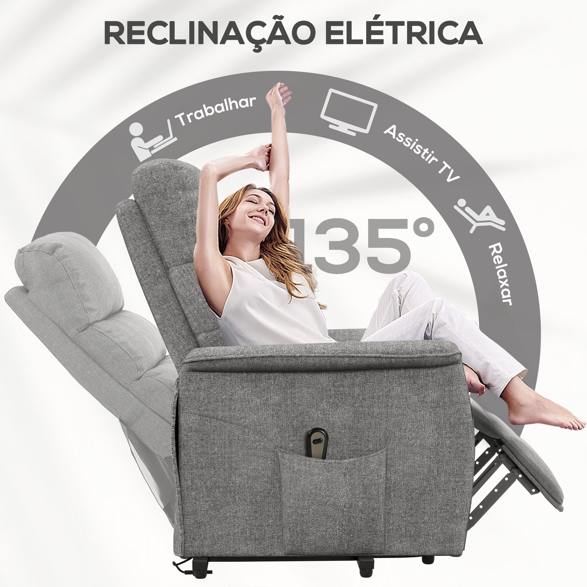 Poltrona Relax Reclinável Elétrica Cinzento 66x90x96 cm