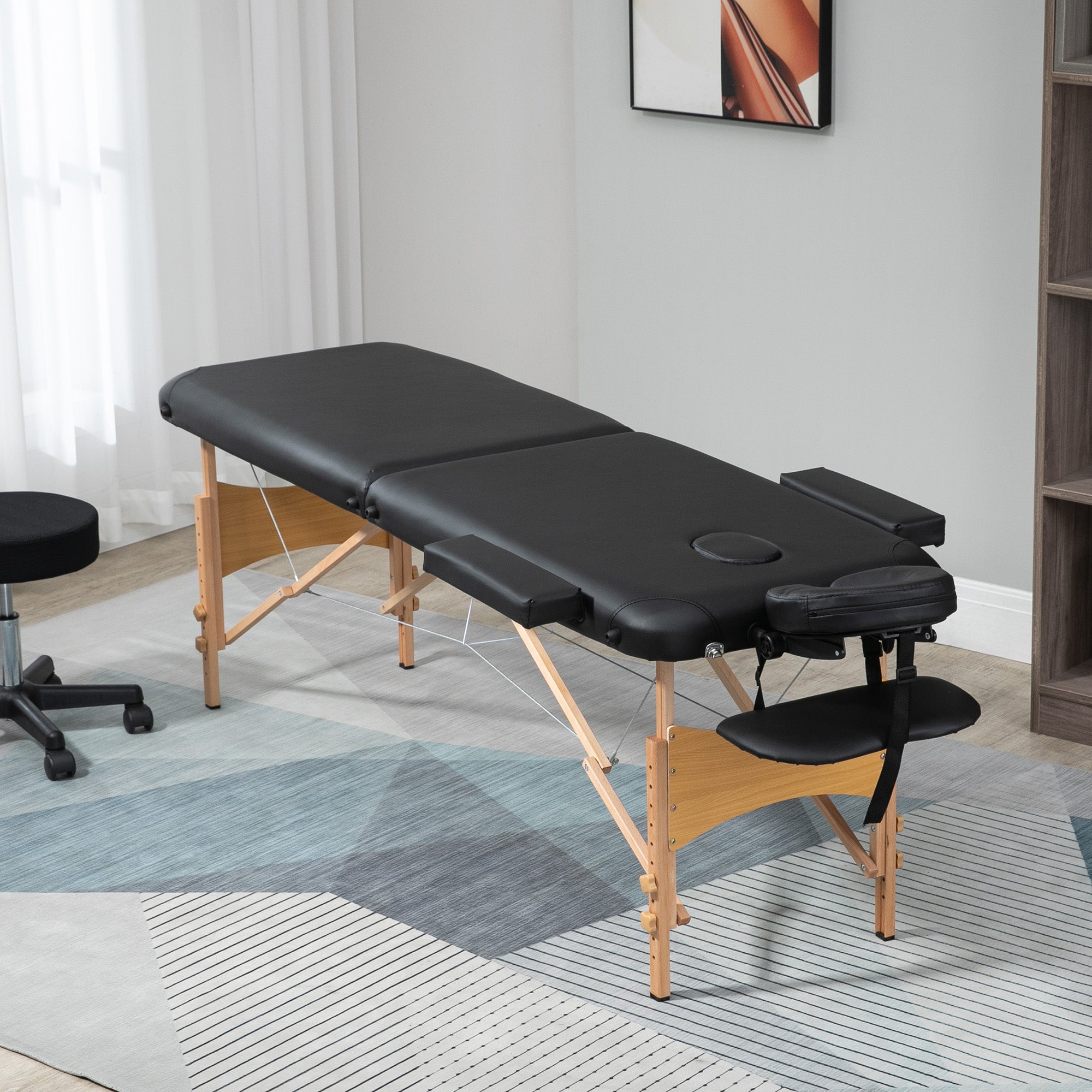 Marquesa de Massagem Dobrável 185x60 cm Preto - Altura Ajustável 61-88 cm
